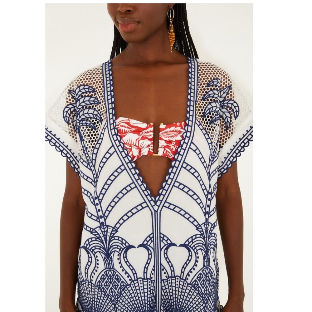 FARM Rio Blue Richelieu Plunging Neck Romper Size XS NWT Embroidered Lace - Picture 10 of 15